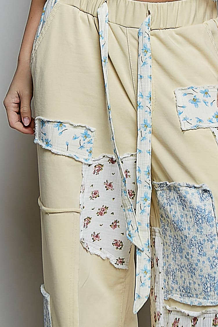 Patchwork Detail Denim Straight Fit Pants