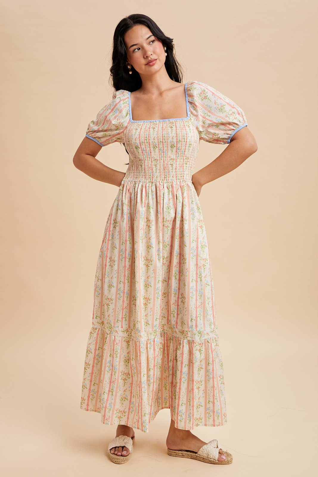 Cream Floral Cotton Maxi