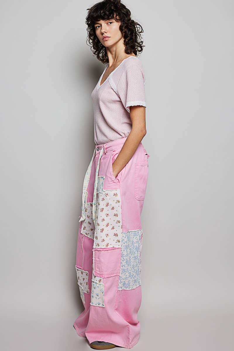 Patchwork Detail Denim Straight Fit Pants