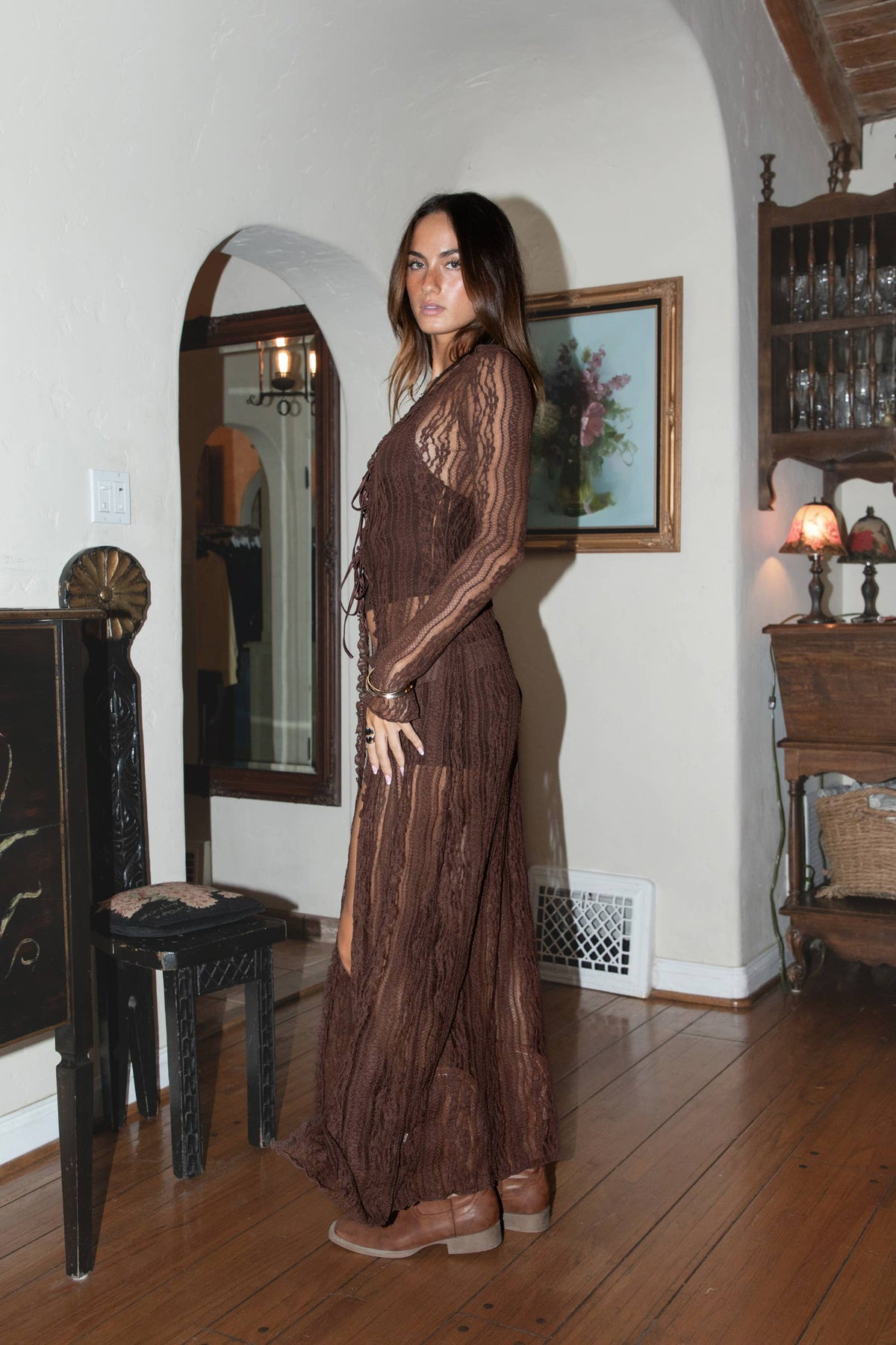Floral Lace Long Sleeve Duster