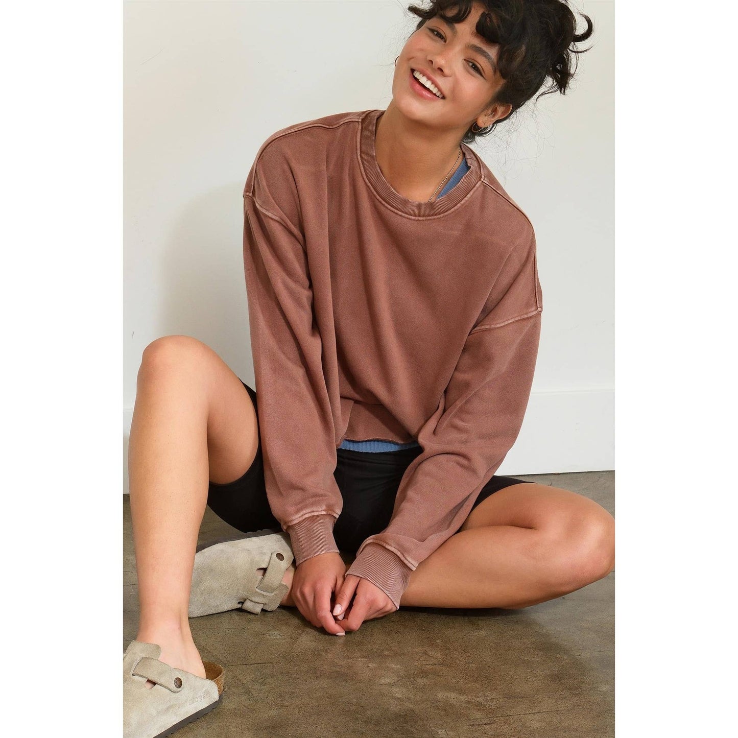 Cropped Crewneck With Raw Hem