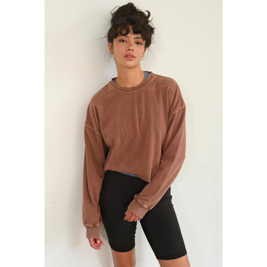 Cropped Crewneck With Raw Hem