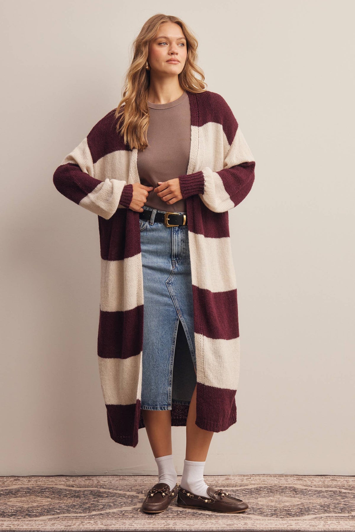 Striped Longline Knit Cardigan
