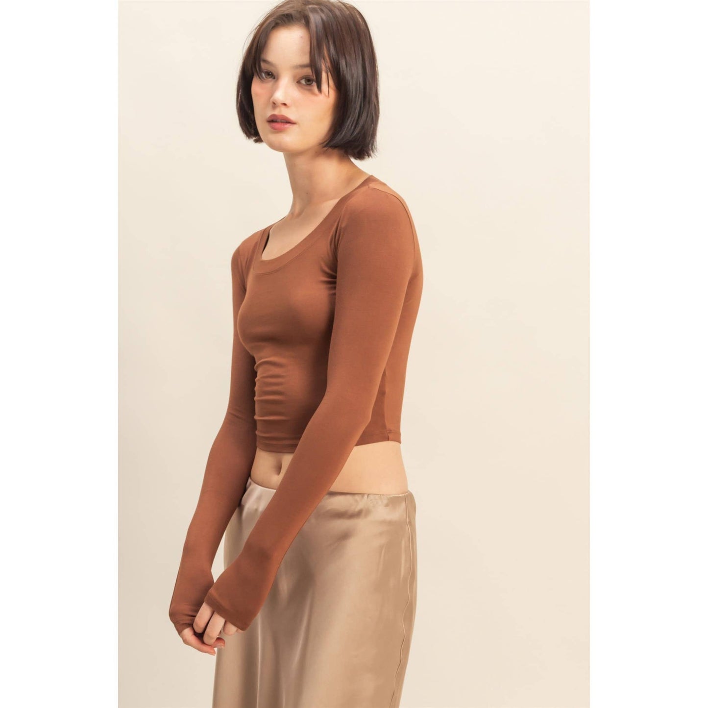 Chestnut Cropped Long Sleeve Top