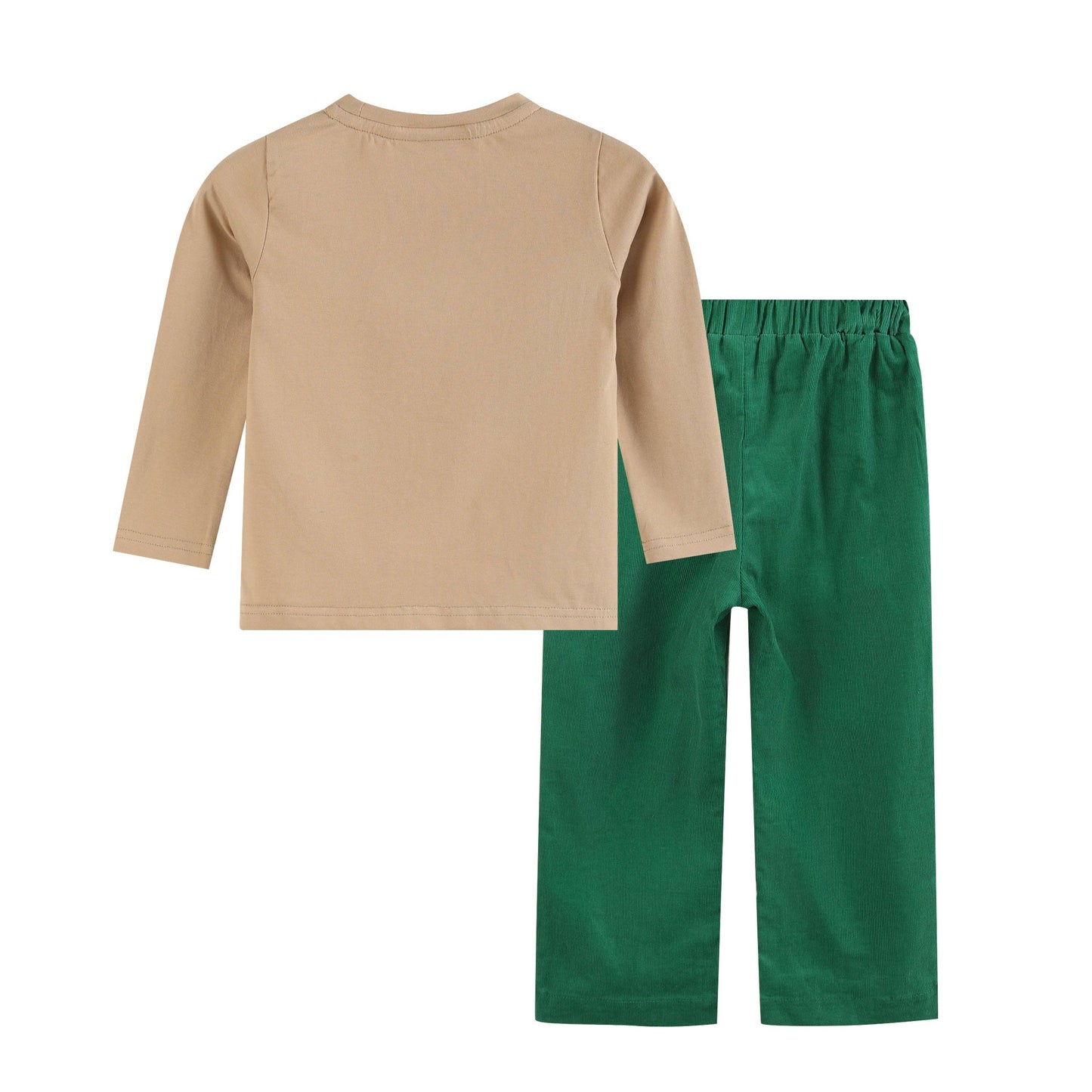 Light Brown Christmas Smocked Shirt and Green Corduroy Pants