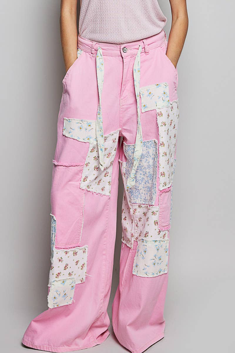 Patchwork Detail Denim Straight Fit Pants