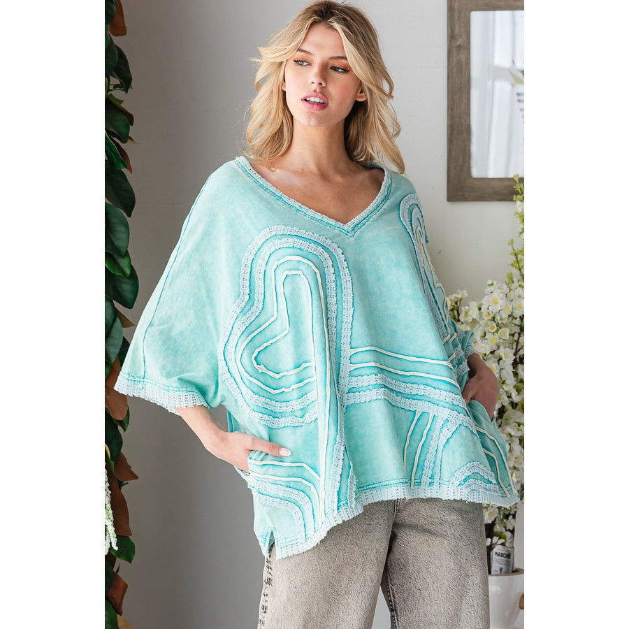 Aqua Connective Hearts V- Neck