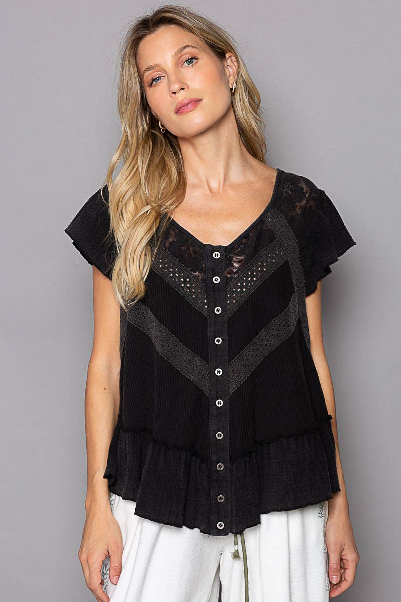 Button Down Ruffle Sleeve