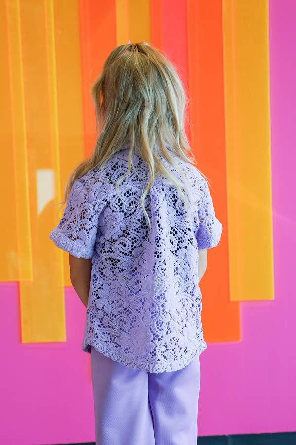 Girls Lavender Button Down Crochet Top