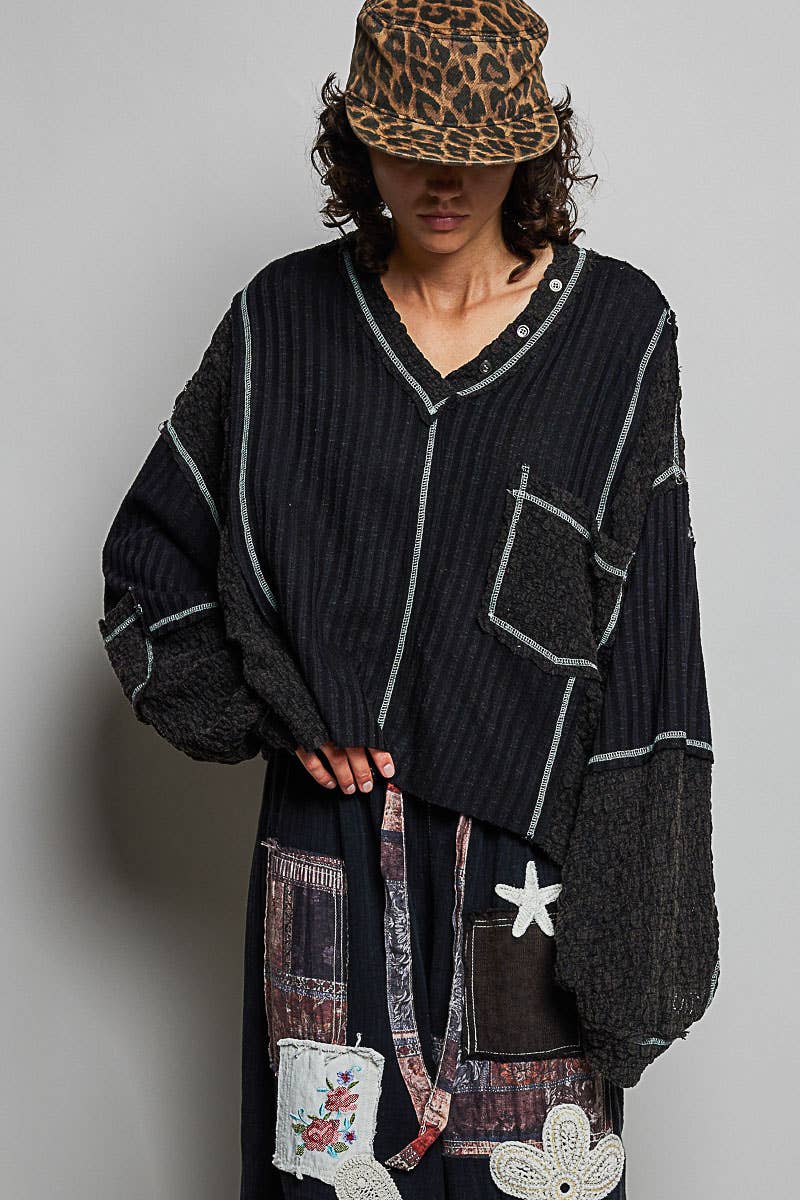 Stitch Detail Balloon Sleeve Top