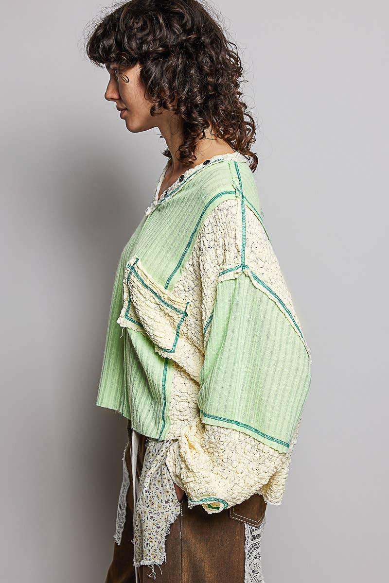 Stitch Detail Balloon Sleeve Top