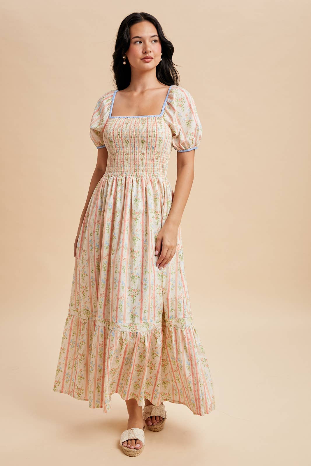 Cream Floral Cotton Maxi