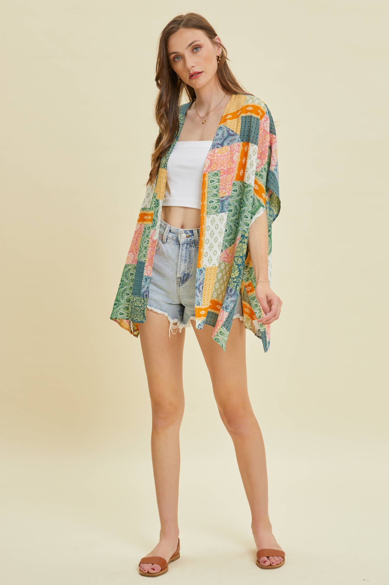 Bohemian Scarf Printed Open Front Kimono