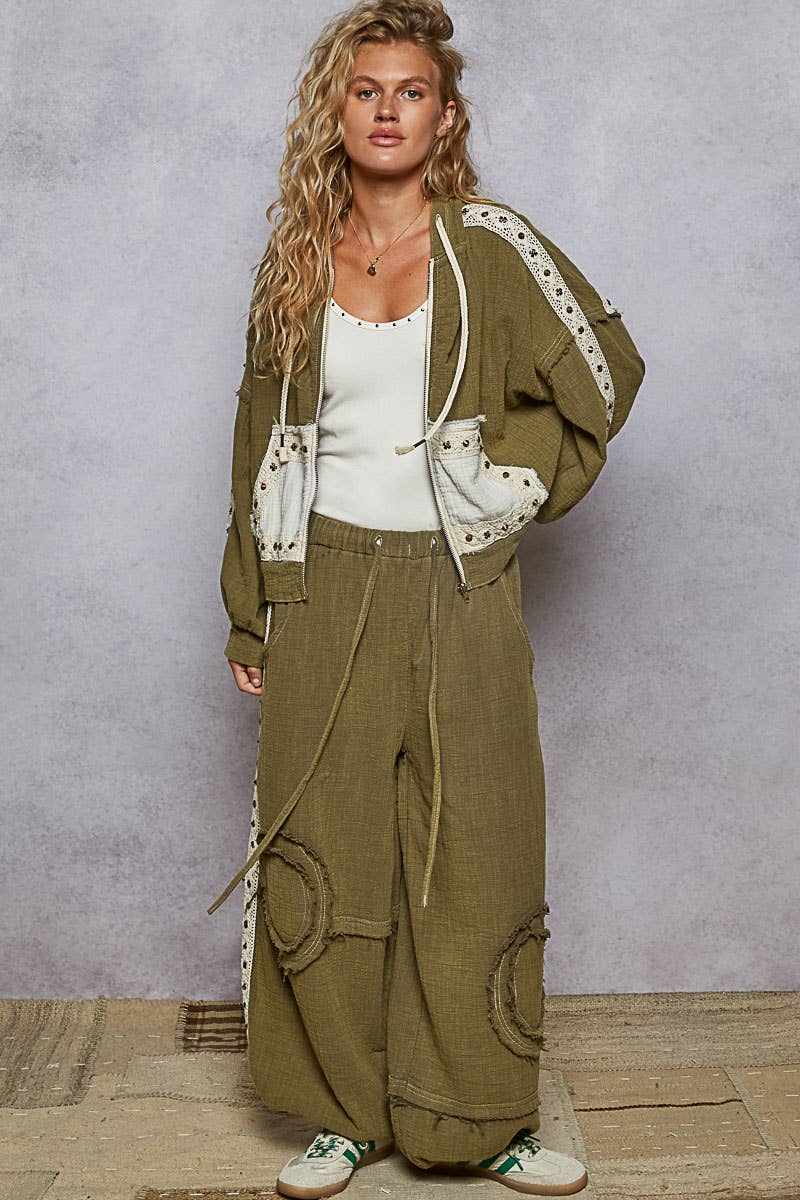 Vintage Gauze Stud Detail Hoodie Jacket