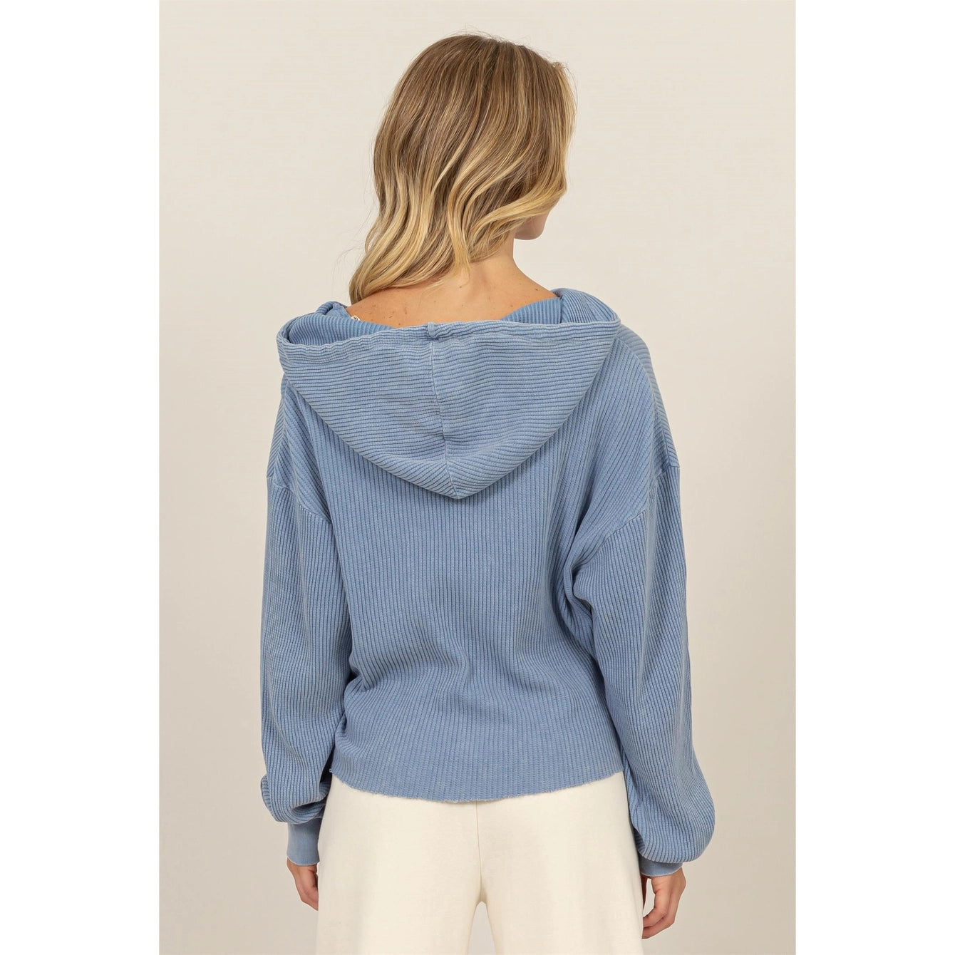 Cropped Ribbed Knit Hoodie