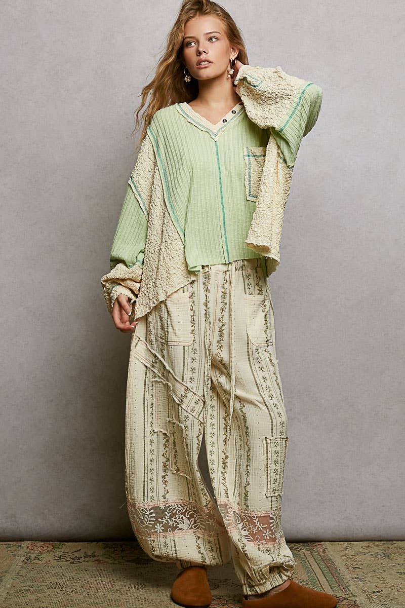 Stitch Detail Balloon Sleeve Top