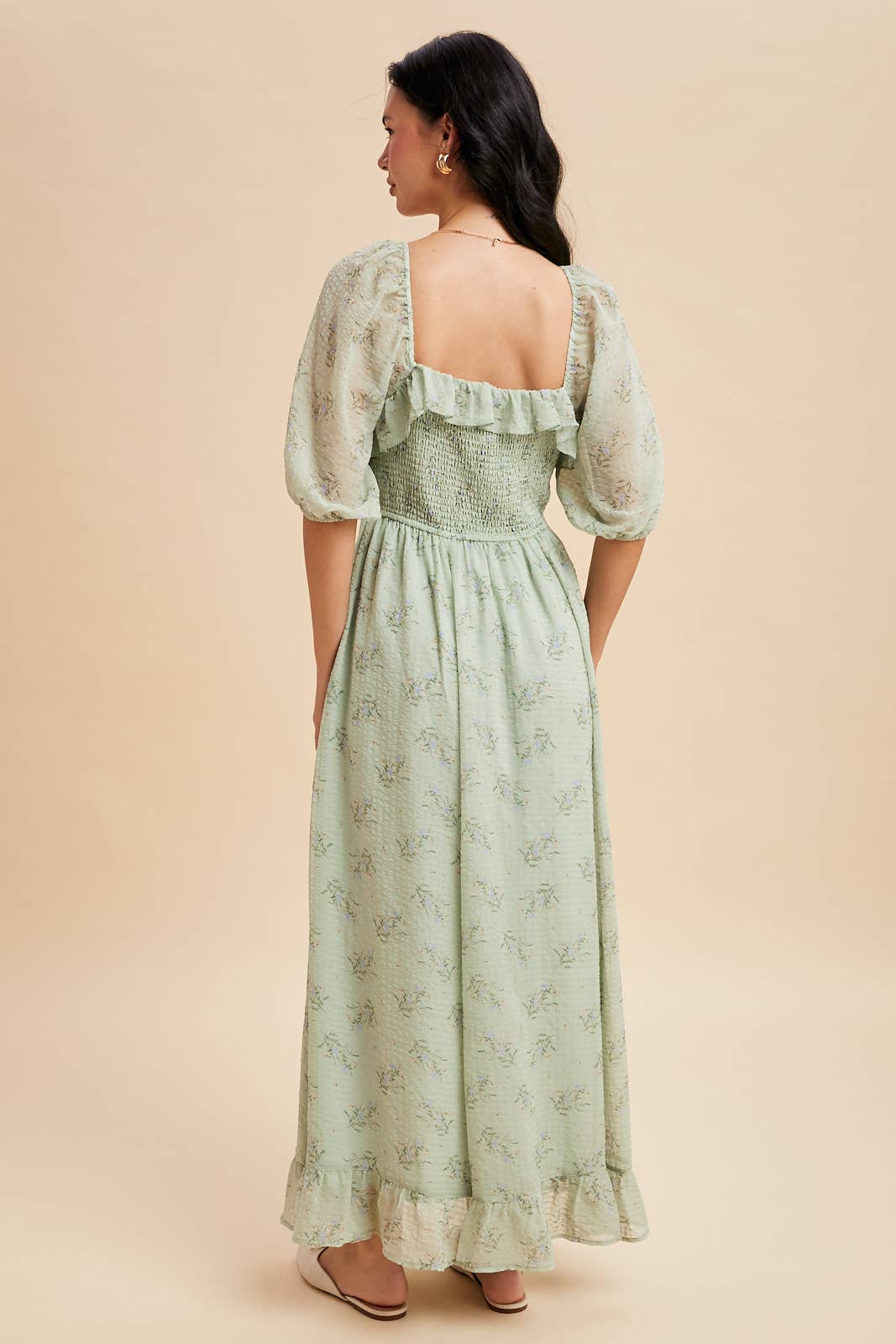 Green Tea Ruffle Floral Maxi