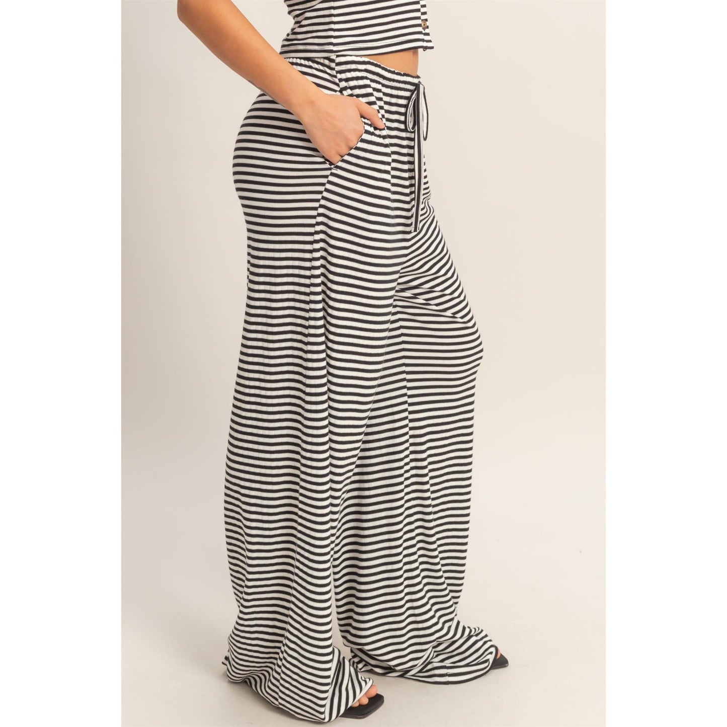 Striped Wide Leg Drawstring Pants