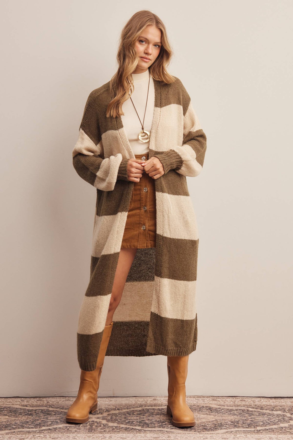 Striped Longline Knit Cardigan
