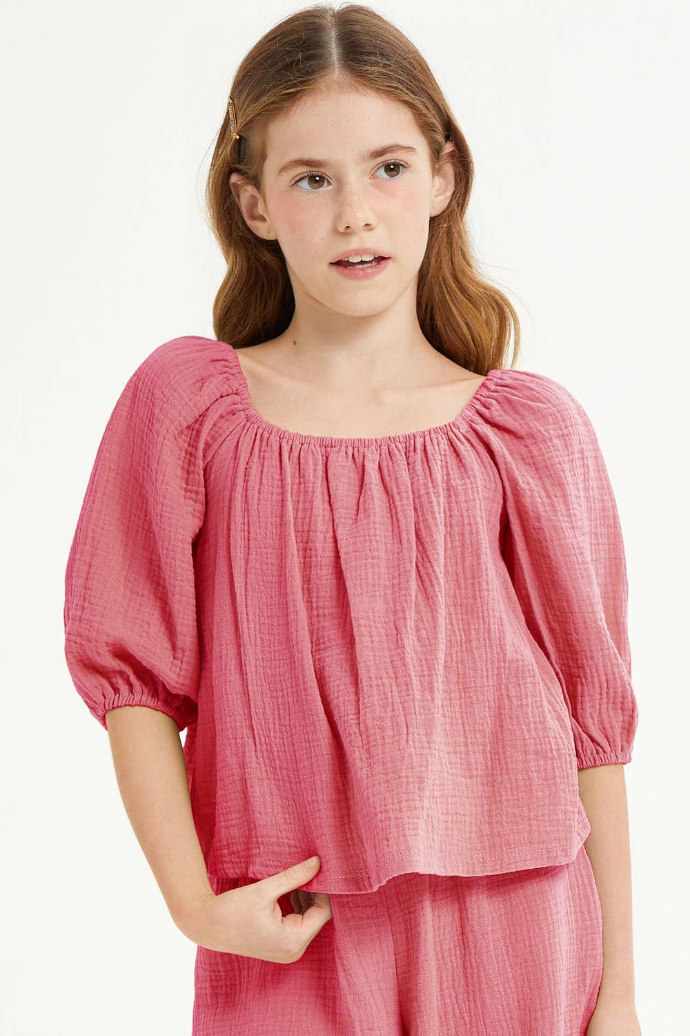 Balloon Sleeves Cotton Gauze Blouse Top