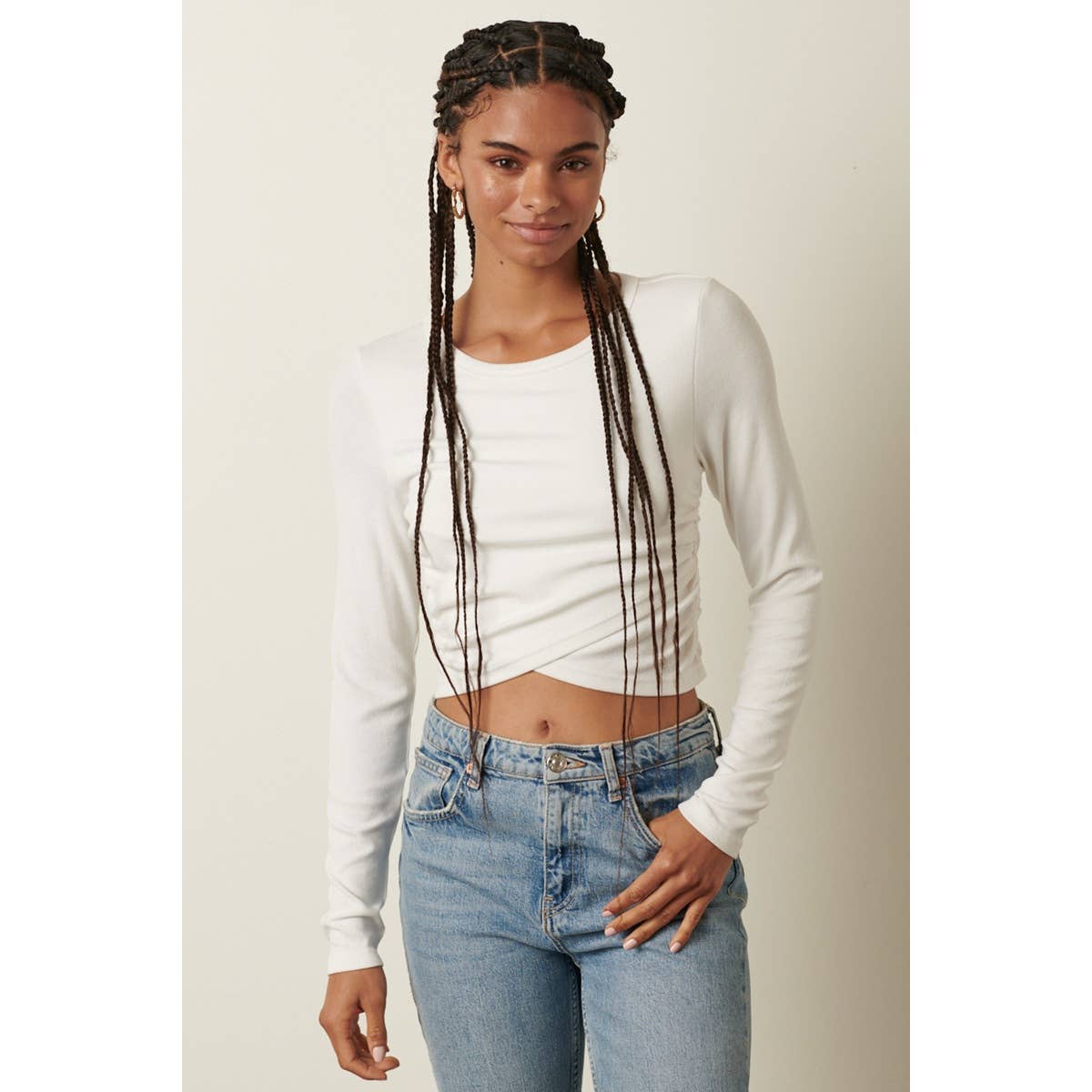 FRONT CROSS LONG SLEEVE KNIT TOP