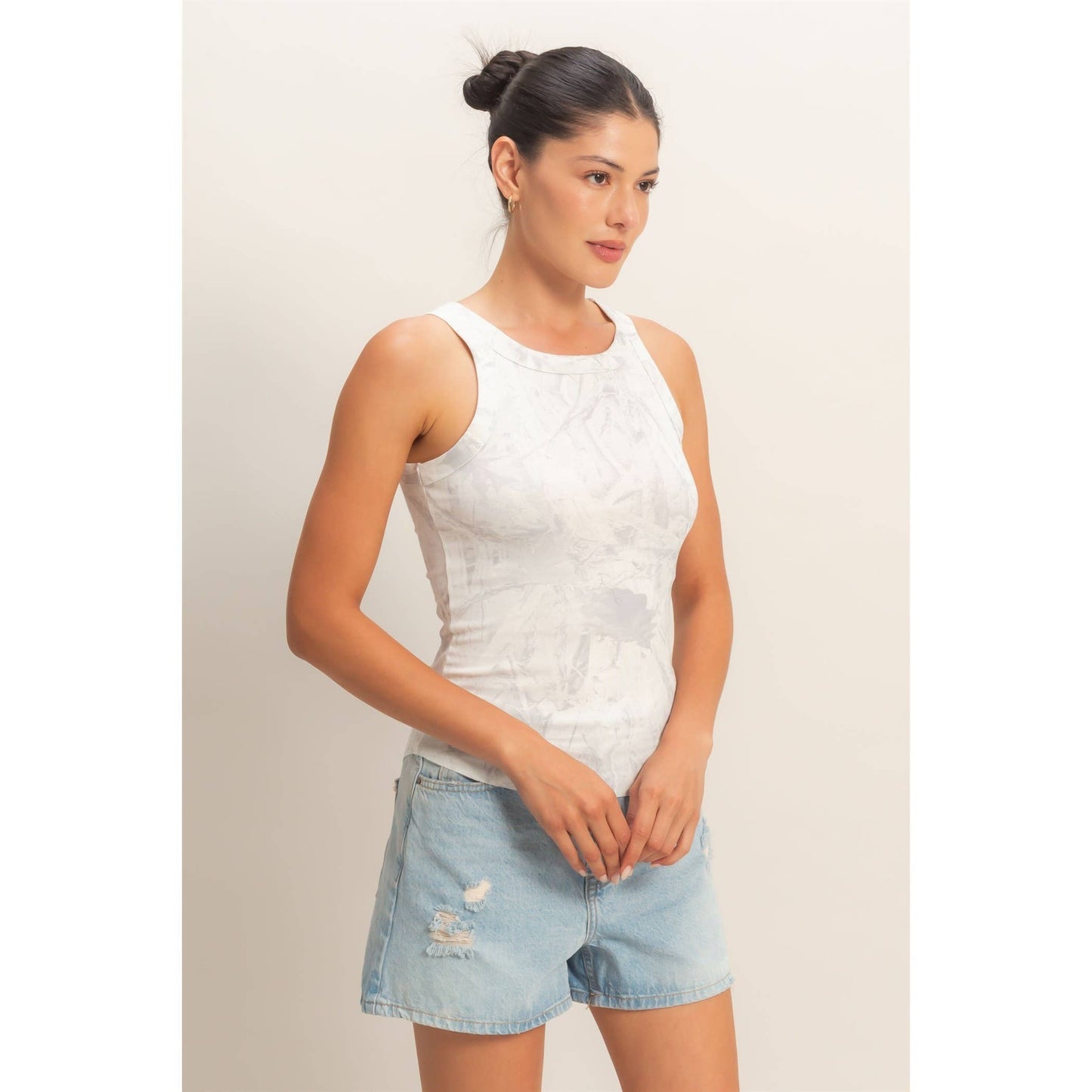 Camo Wash Ribbed Knit Tank