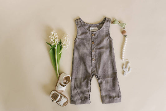 Grey Striped Linen Romper