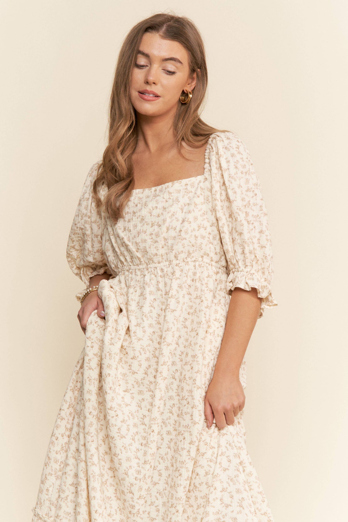 Neutral Gauze Print Maxi