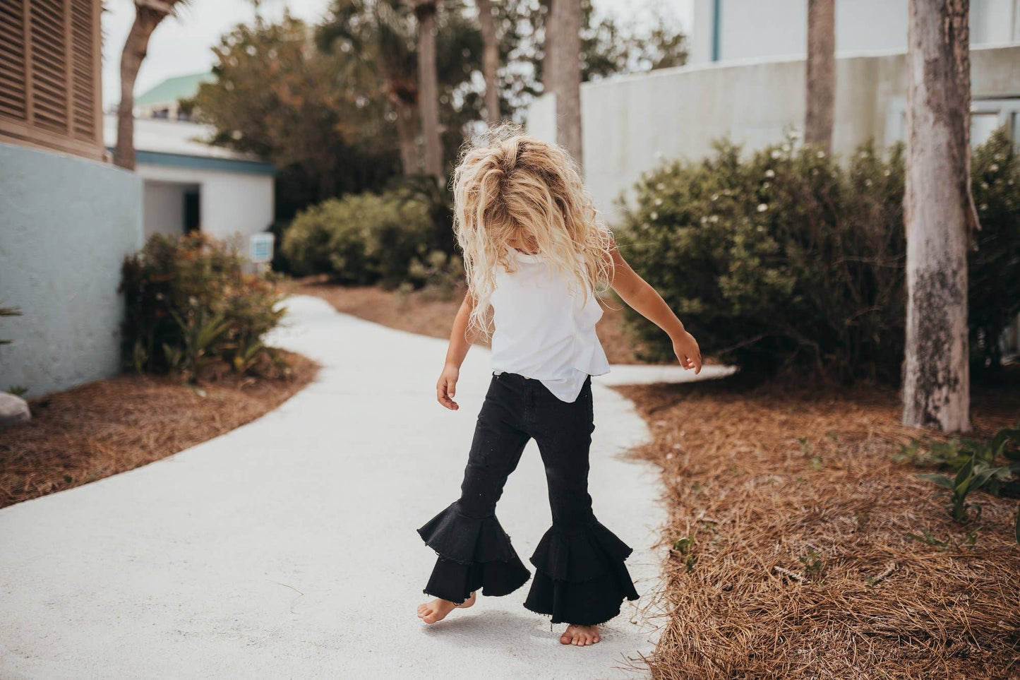 Kids Black Denim Double Ruffle Jeans