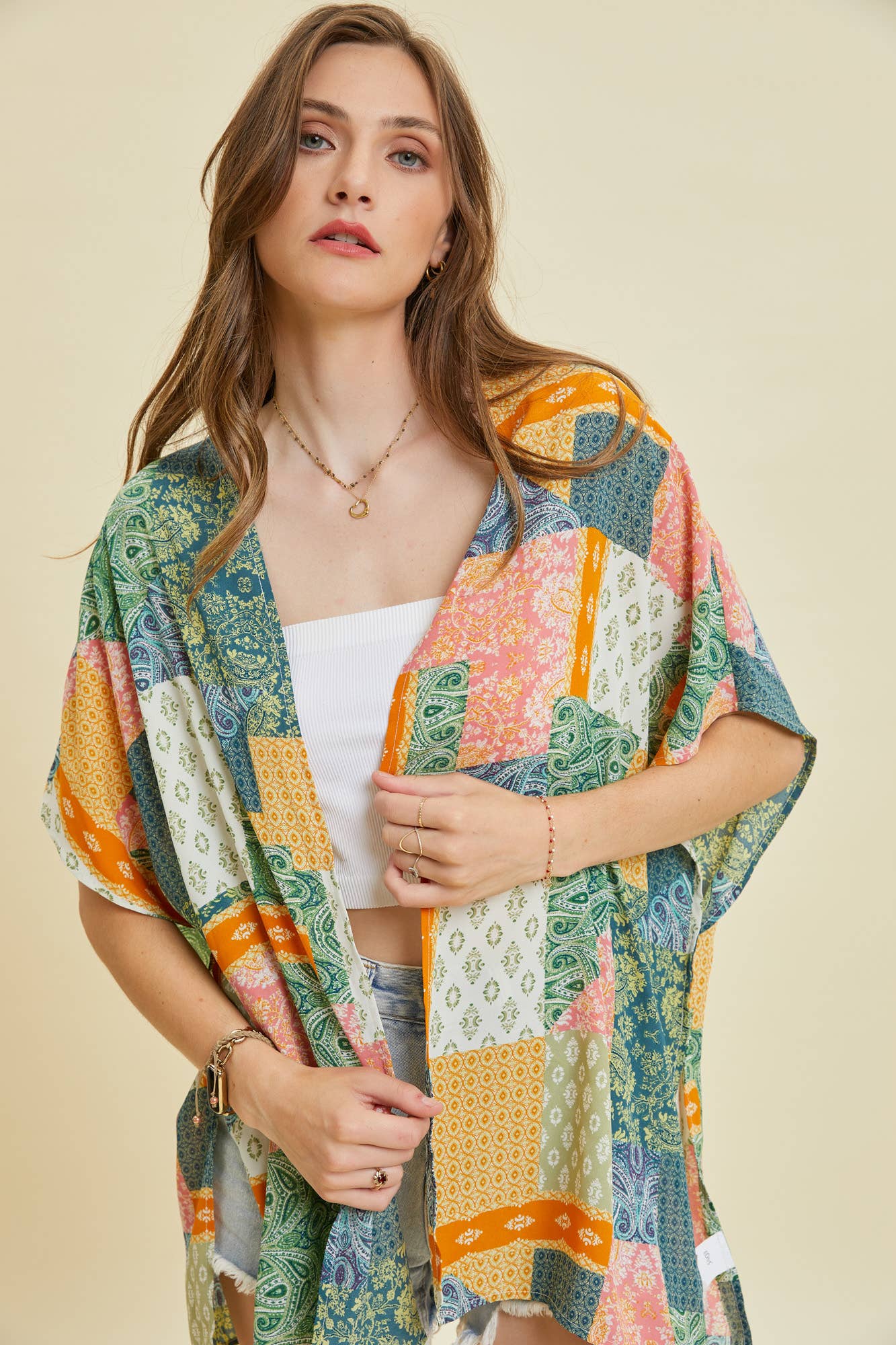 Bohemian Scarf Printed Open Front Kimono