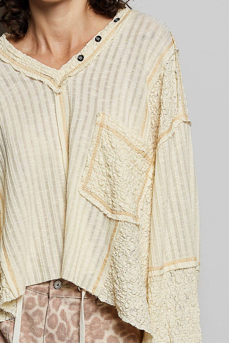Stitch Detail Balloon Sleeve Top