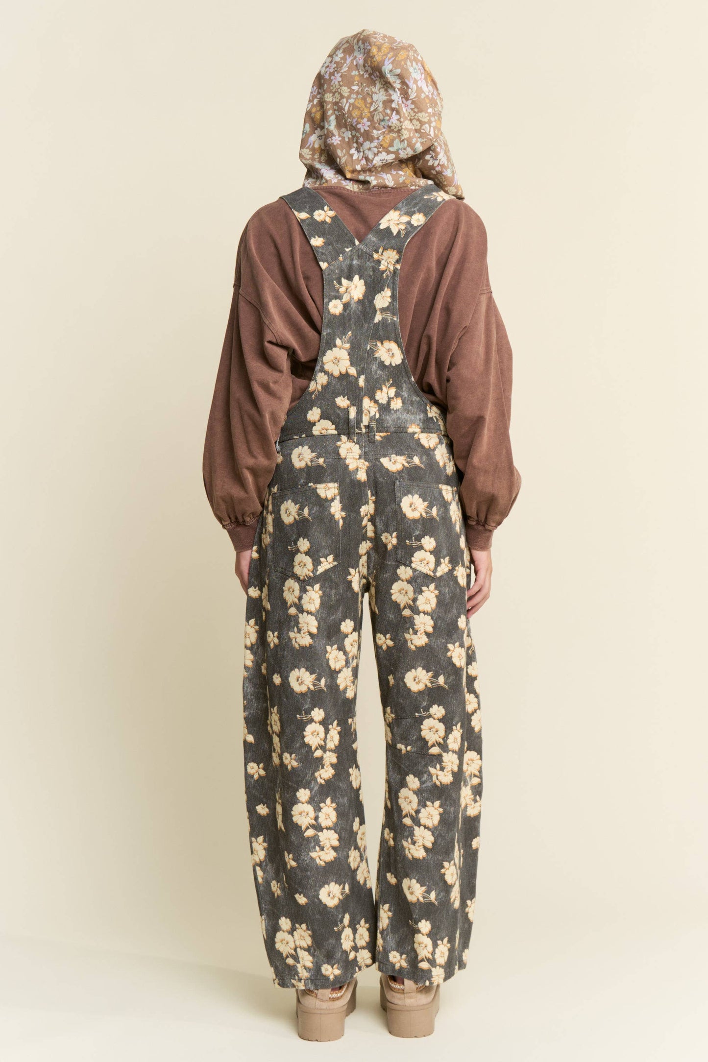 Ash Black Floral Barrel Overalls