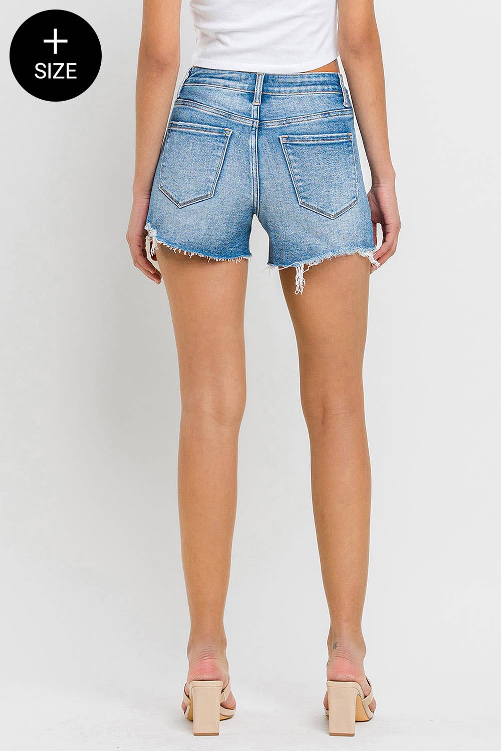 Plus High Rise Distressed Criss Cross Shorts