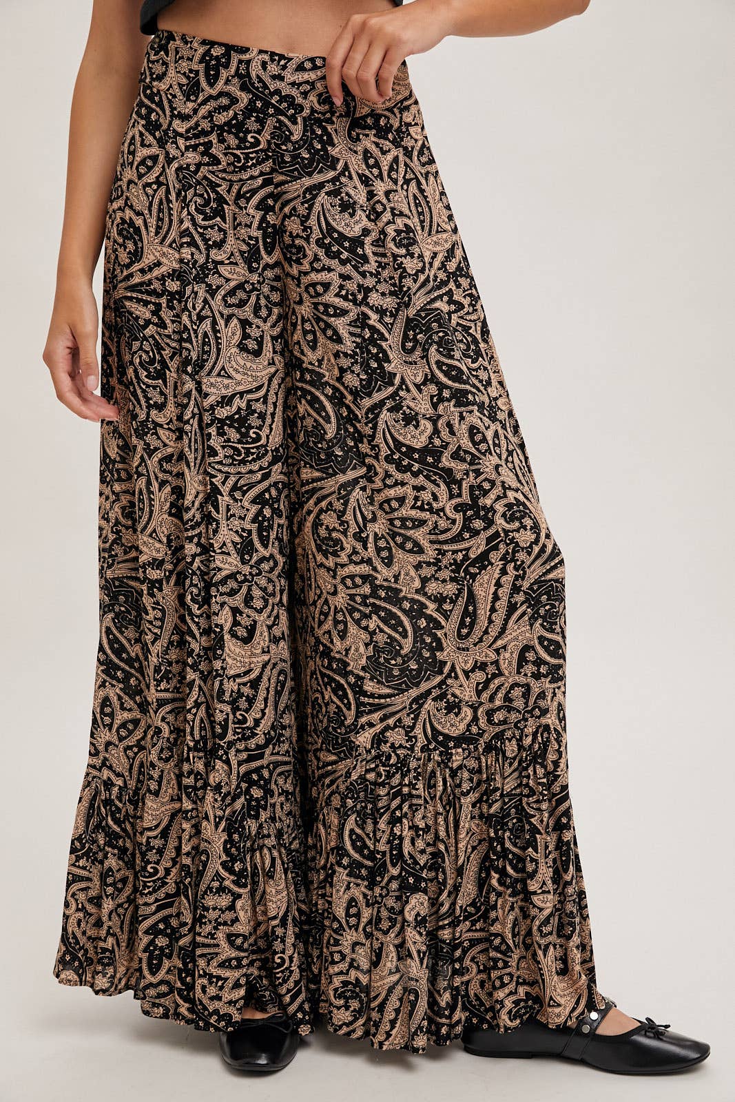 Paisley Ruffled Wide Leg Pants