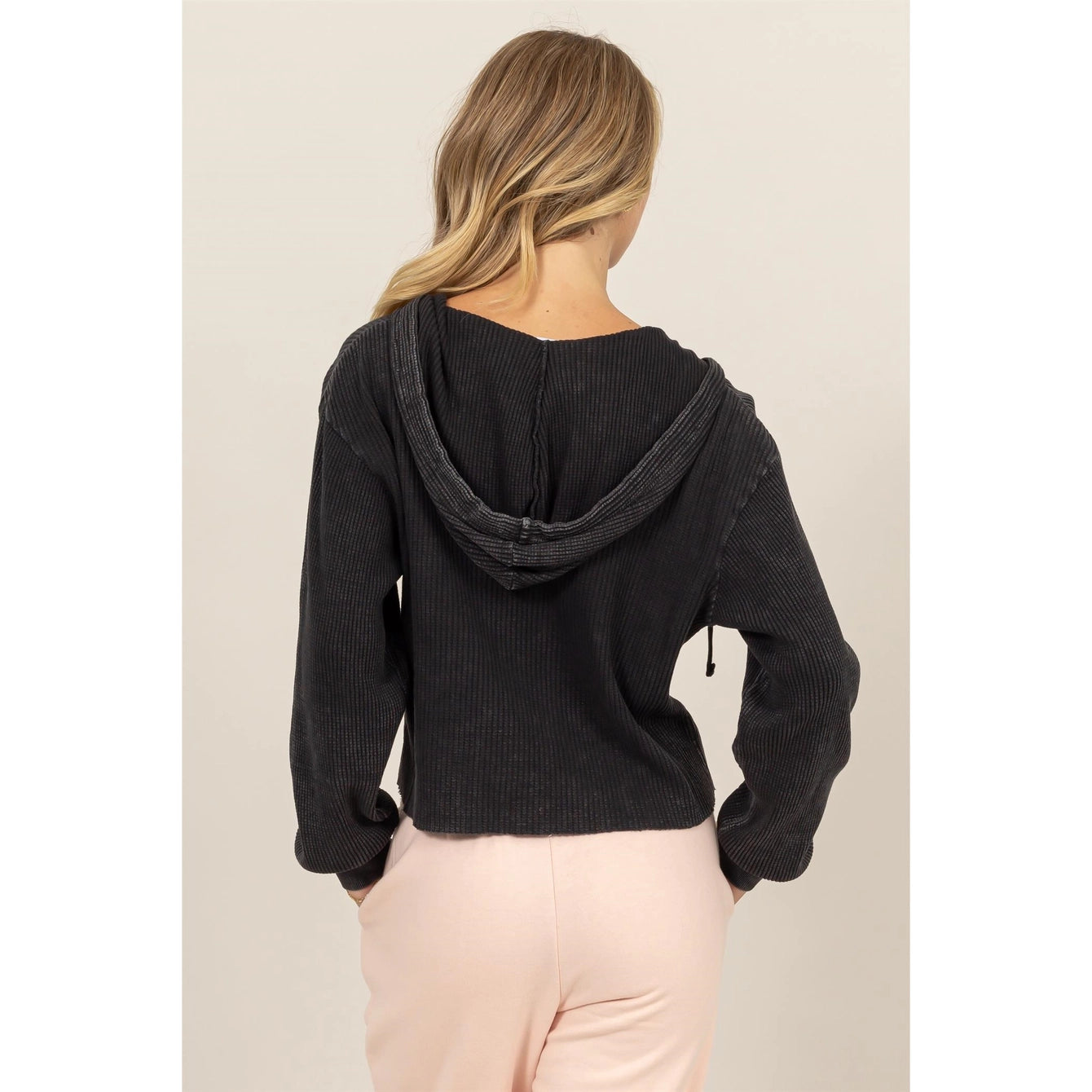 Cropped Ribbed Knit Hoodie