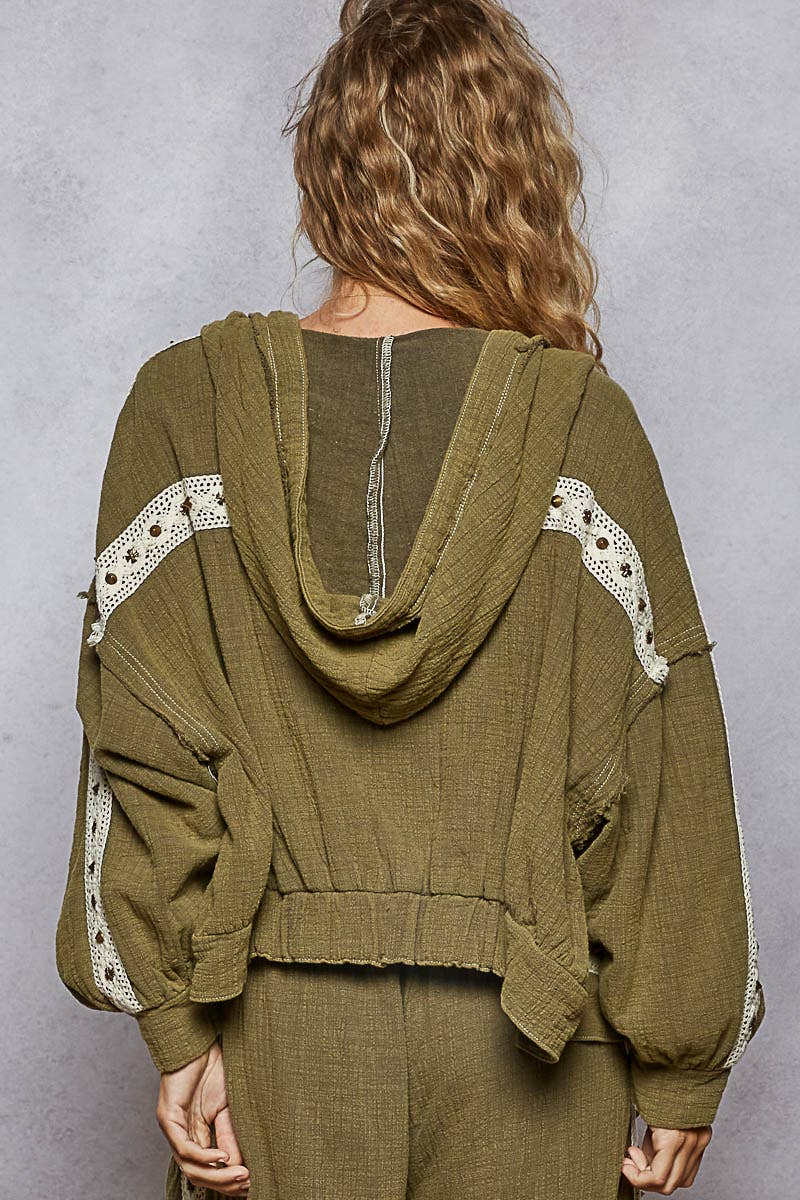 Vintage Gauze Stud Detail Hoodie Jacket