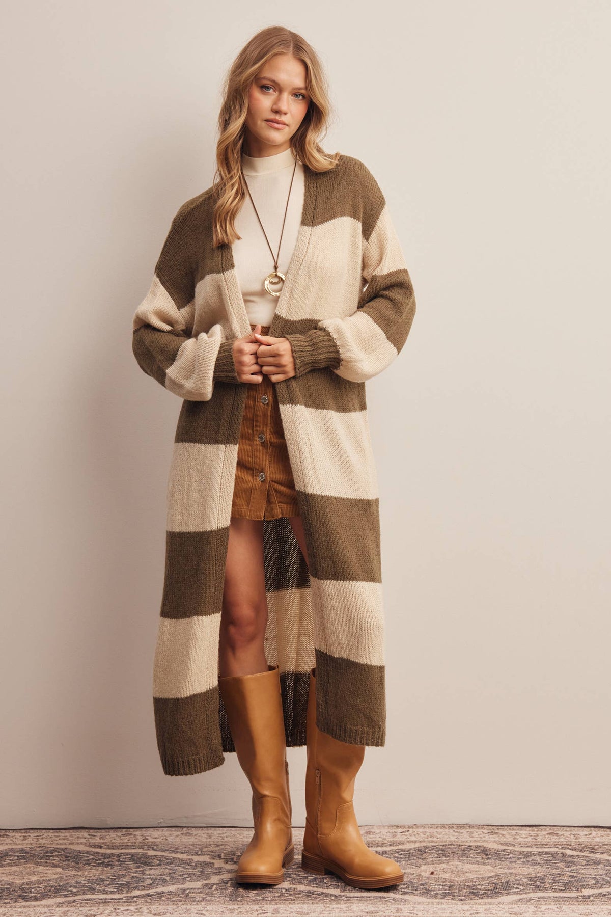 Striped Longline Knit Cardigan