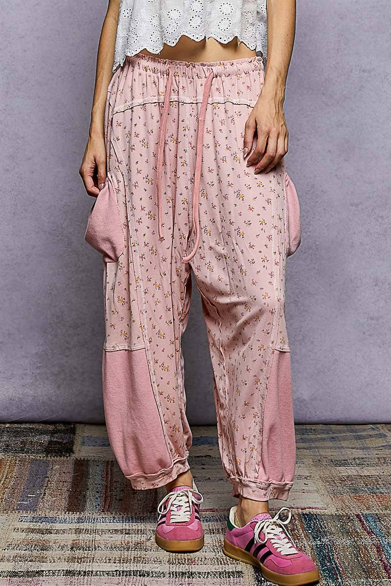 Oversized Floral Pattern Printed Knit Pants