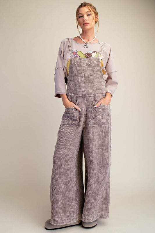 Mineral Wash Wide Leg Overalls