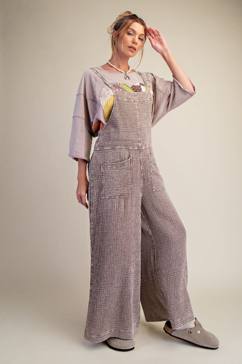 Mineral Wash Wide Leg Overalls