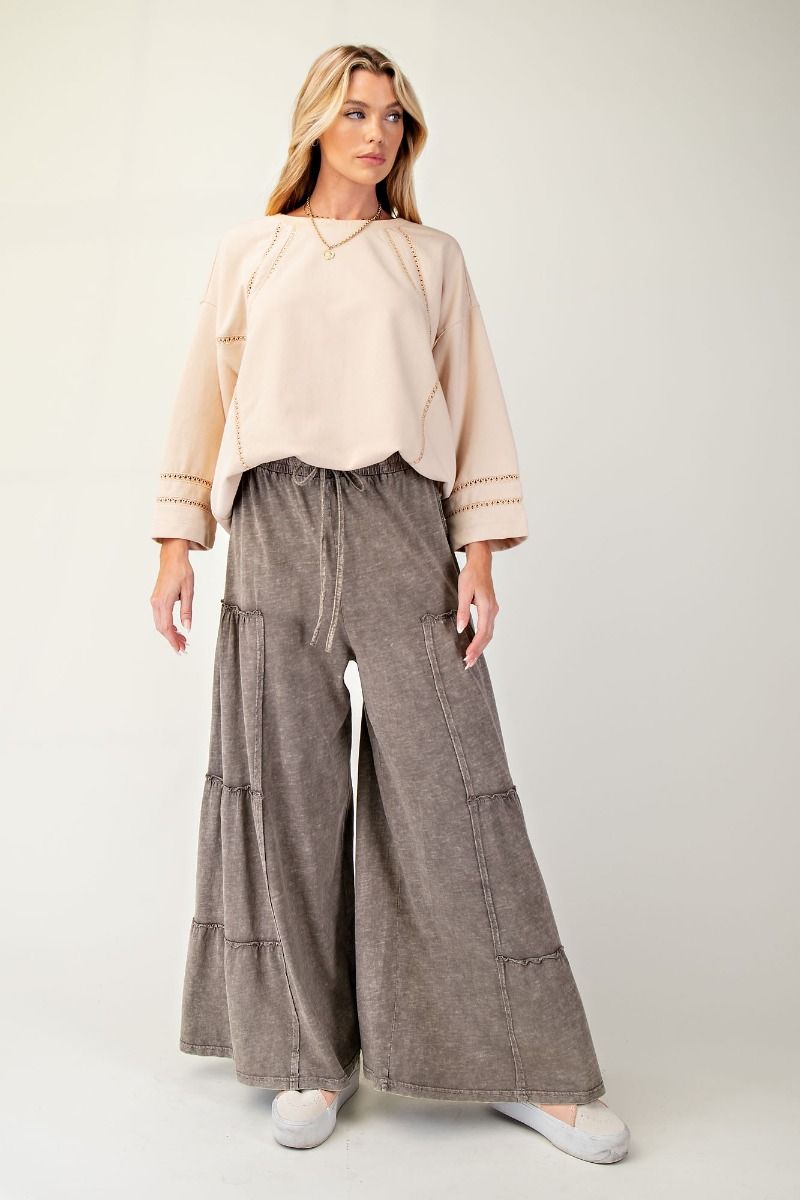 Ash Mocha Mineral Washed Tiered Pants