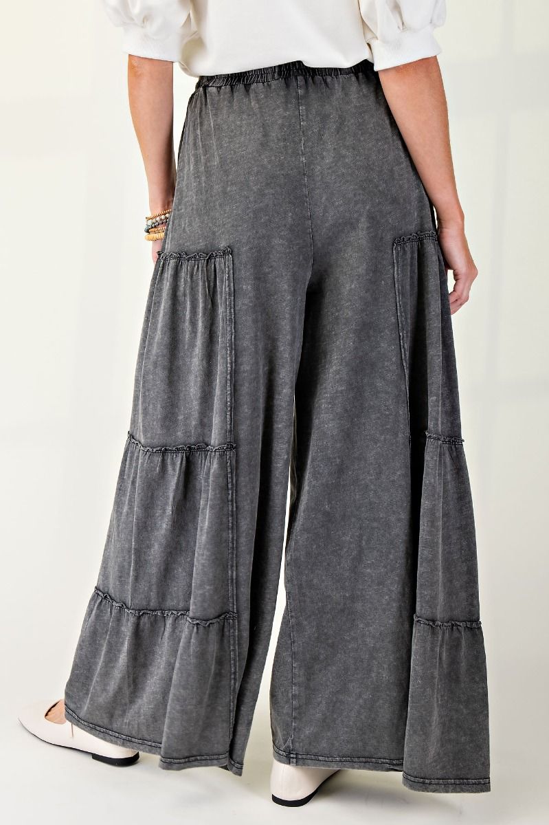 Black Mineral Washed Tiered Pants