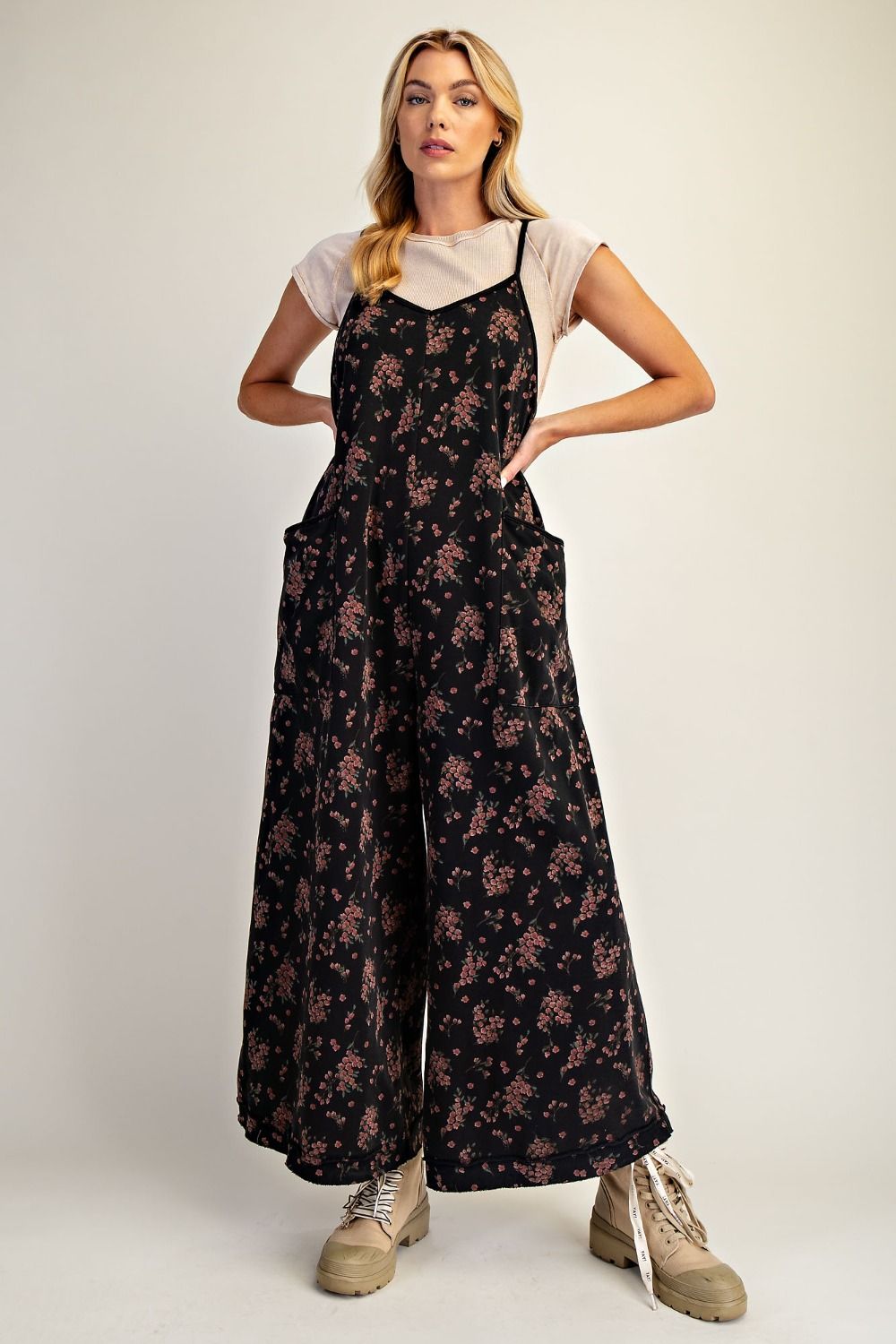 Floral Print Washed Terry Jumpsuit