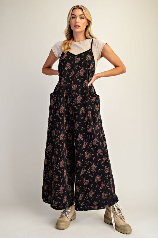 Floral Print Washed Terry Jumpsuit