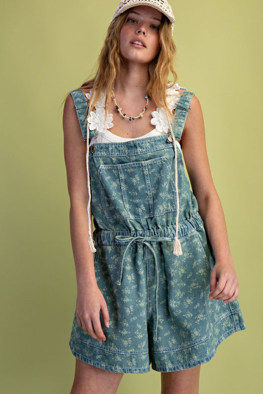 Vintage Denim Floral Print Romper