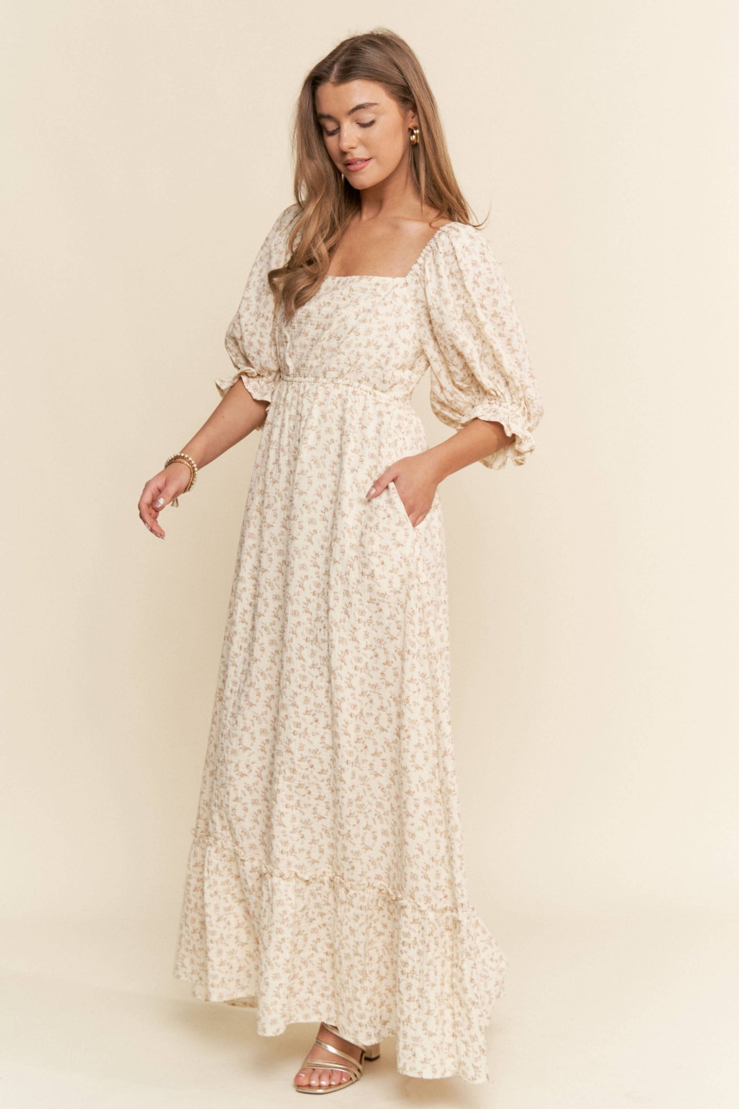 Neutral Gauze Print Maxi