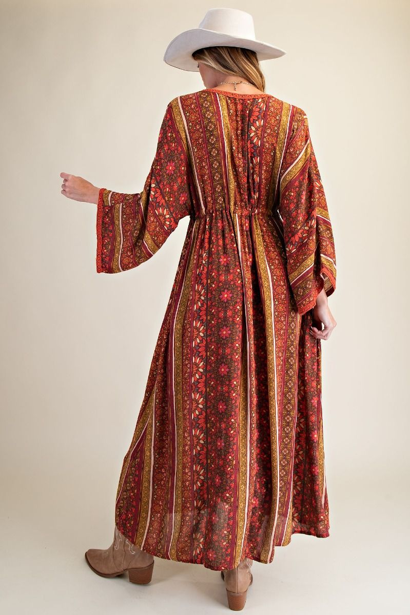 Bohemian Printed Gauze Maxi Duster Dress