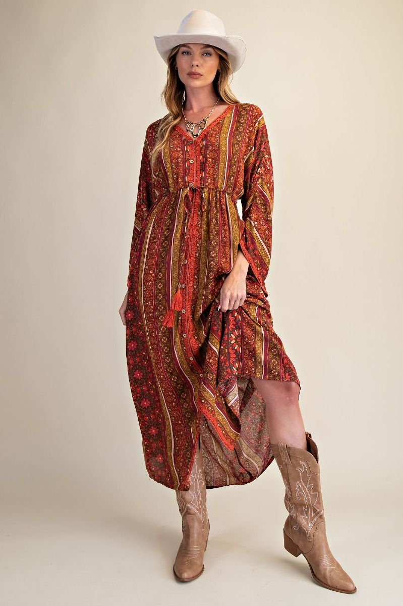 Bohemian Printed Gauze Maxi Duster Dress