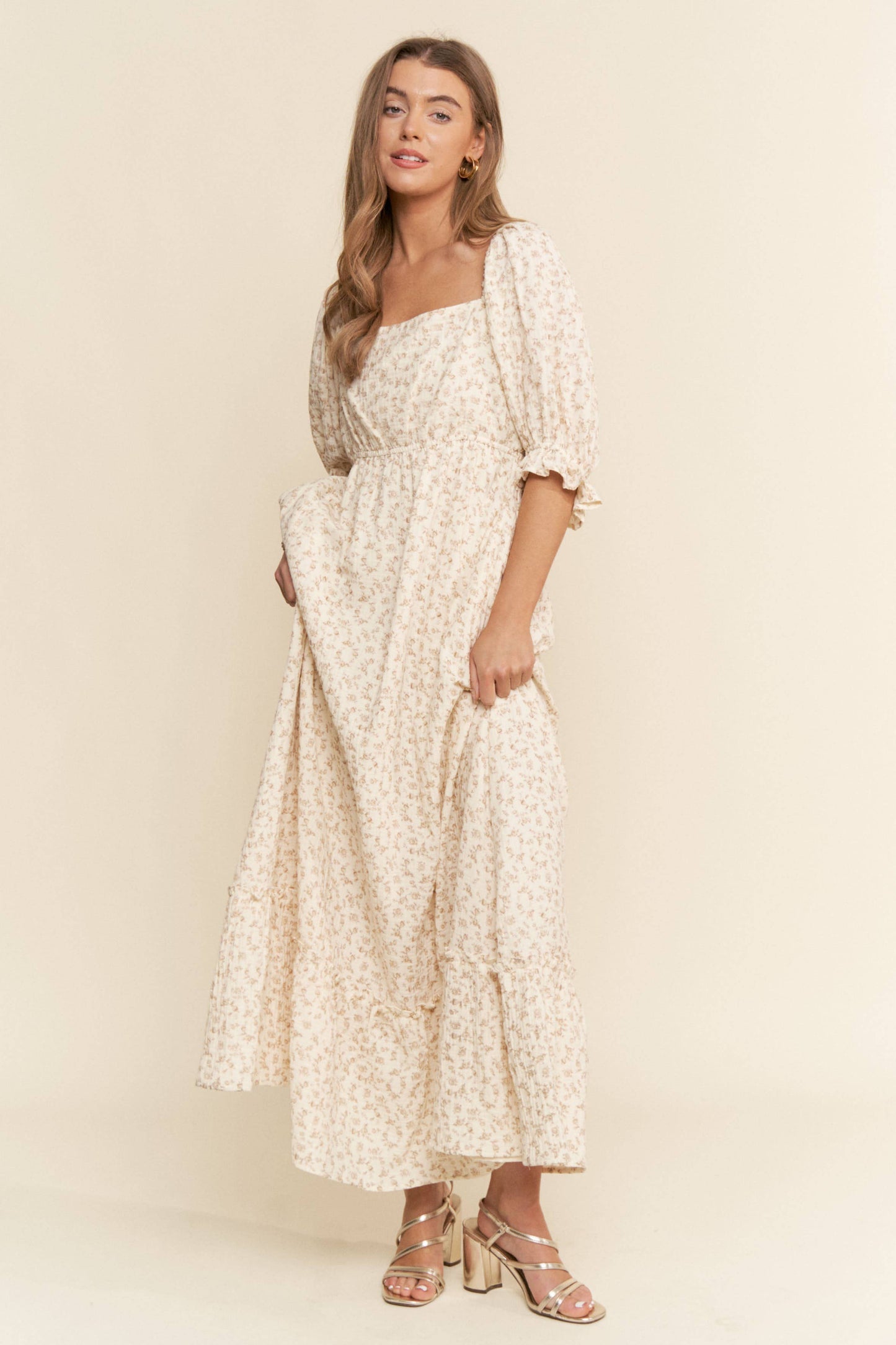 Neutral Gauze Print Maxi