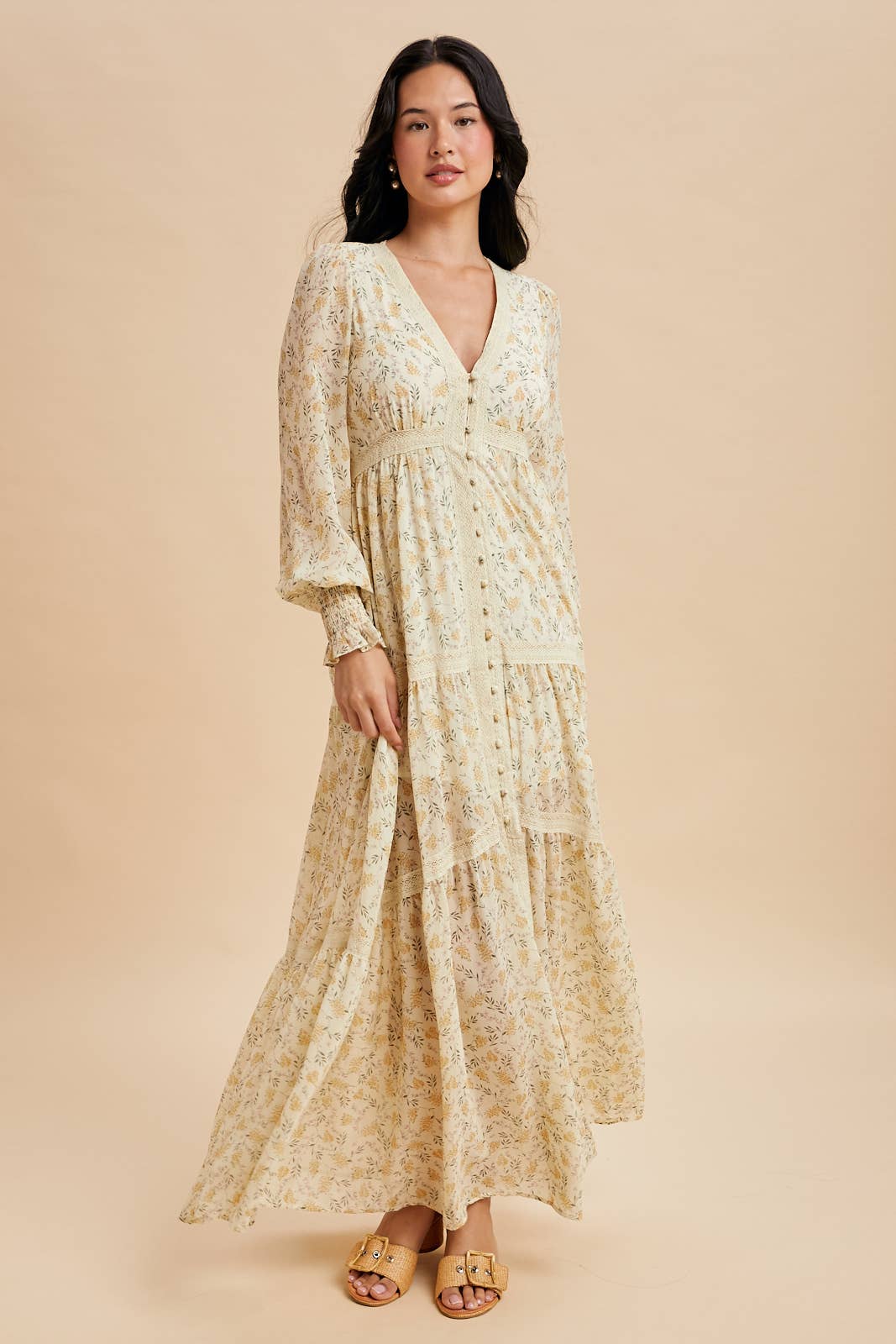 Vintage Cream Floral Lace Trim Maxi